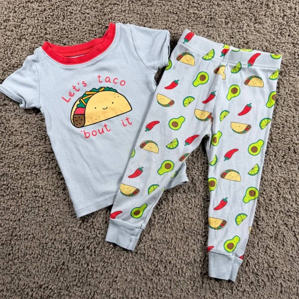Old Navy Kids Lets Taco Bout It Pajama Set 18-24 mo toddler graphic PJs lounge